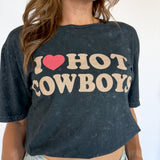 I Love Hot Cowboys Graphic Tee- Black