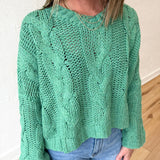 Cableknit V Neck Sweater-Jade