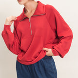 Half Zip Scuba Pullover-Dk. Red