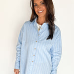 Oversized Stripe Button Up Top- Blue - Ana Patricia Boutique