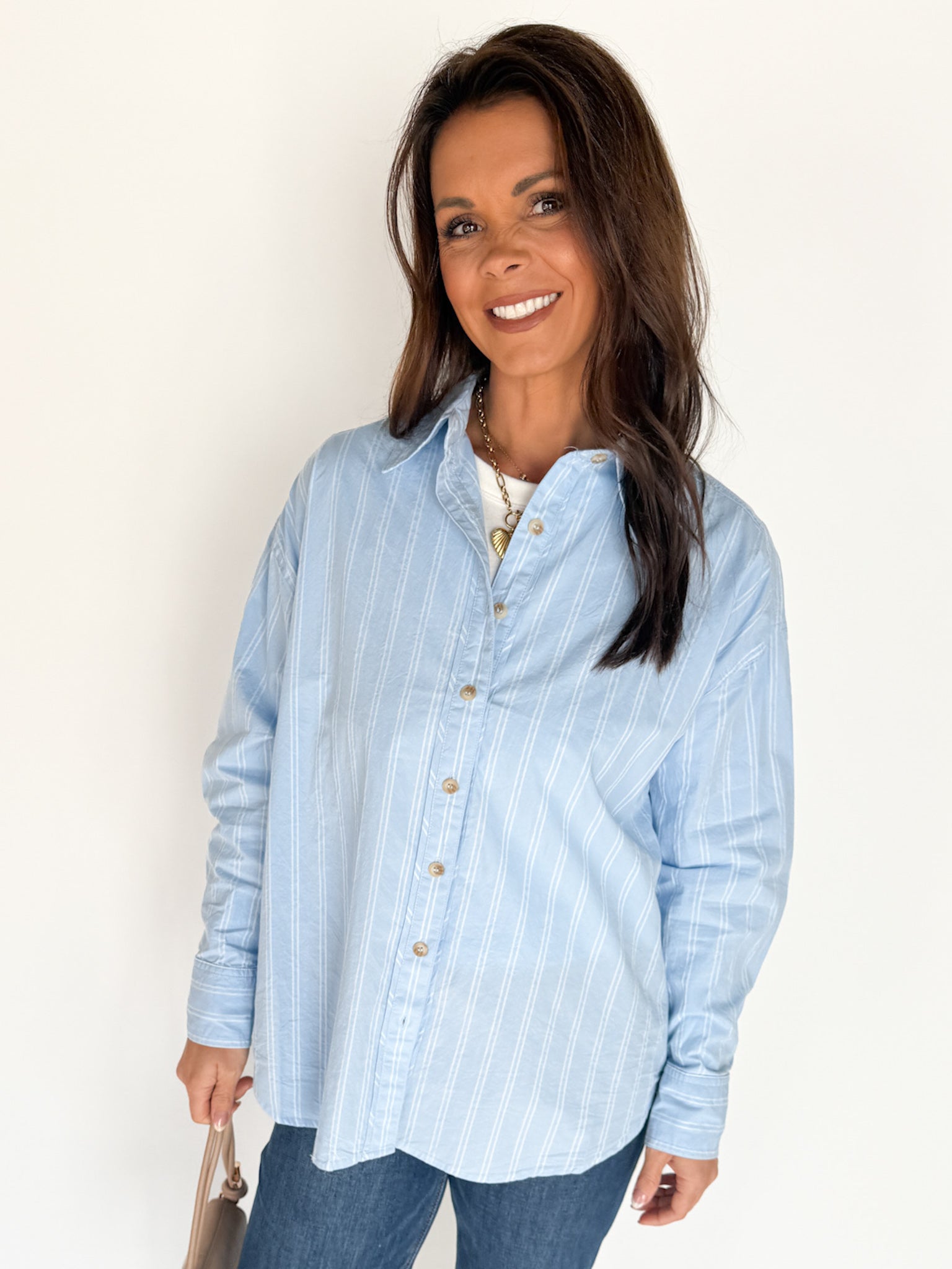 Oversized Stripe Button Up Top- Blue - Ana Patricia Boutique