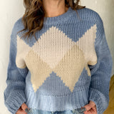 Argyle Crop Sweater- Blue