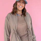 Peplum Windbreaker Jacket- Taupe - Ana Patricia Boutique