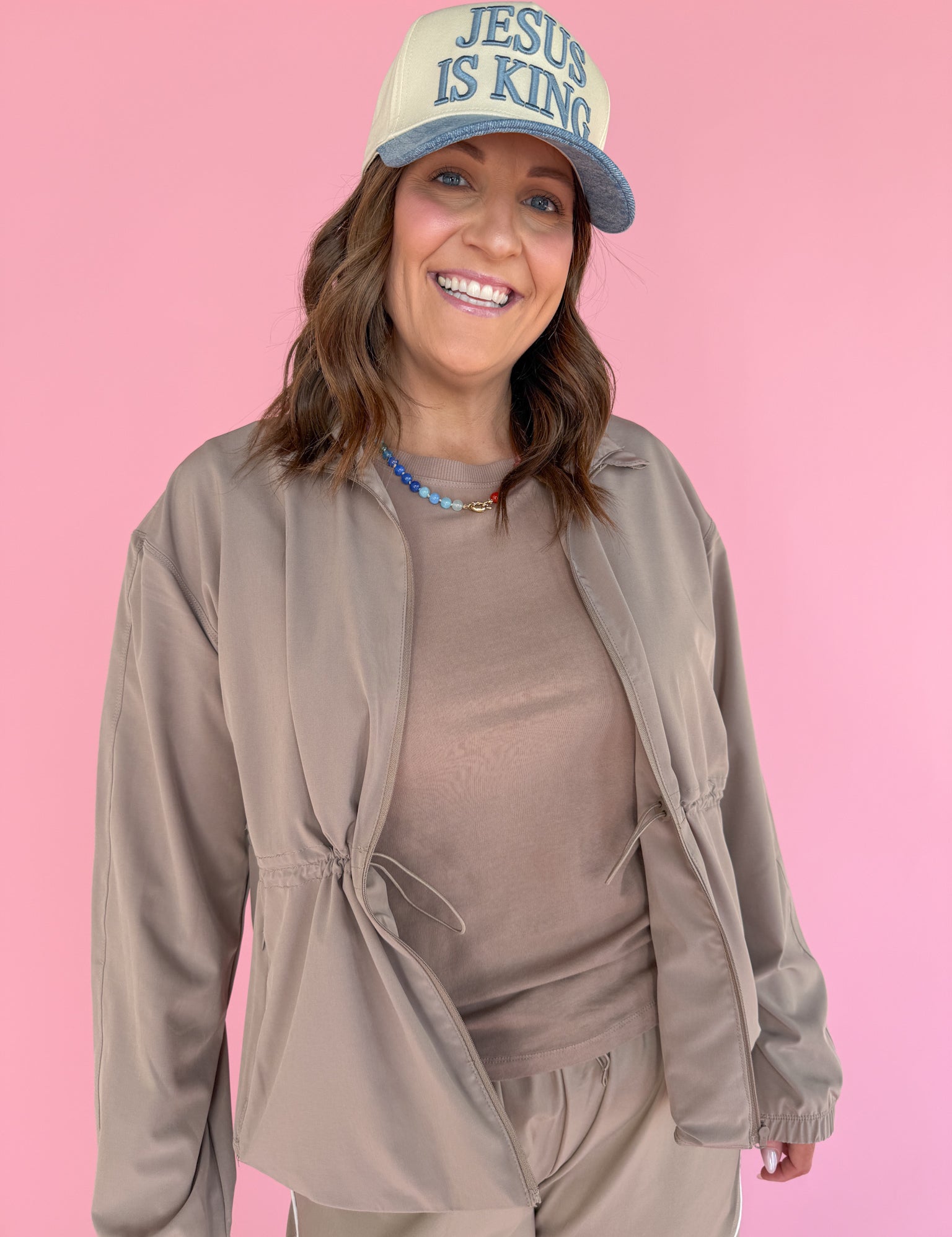 Peplum Windbreaker Jacket- Taupe - Ana Patricia Boutique