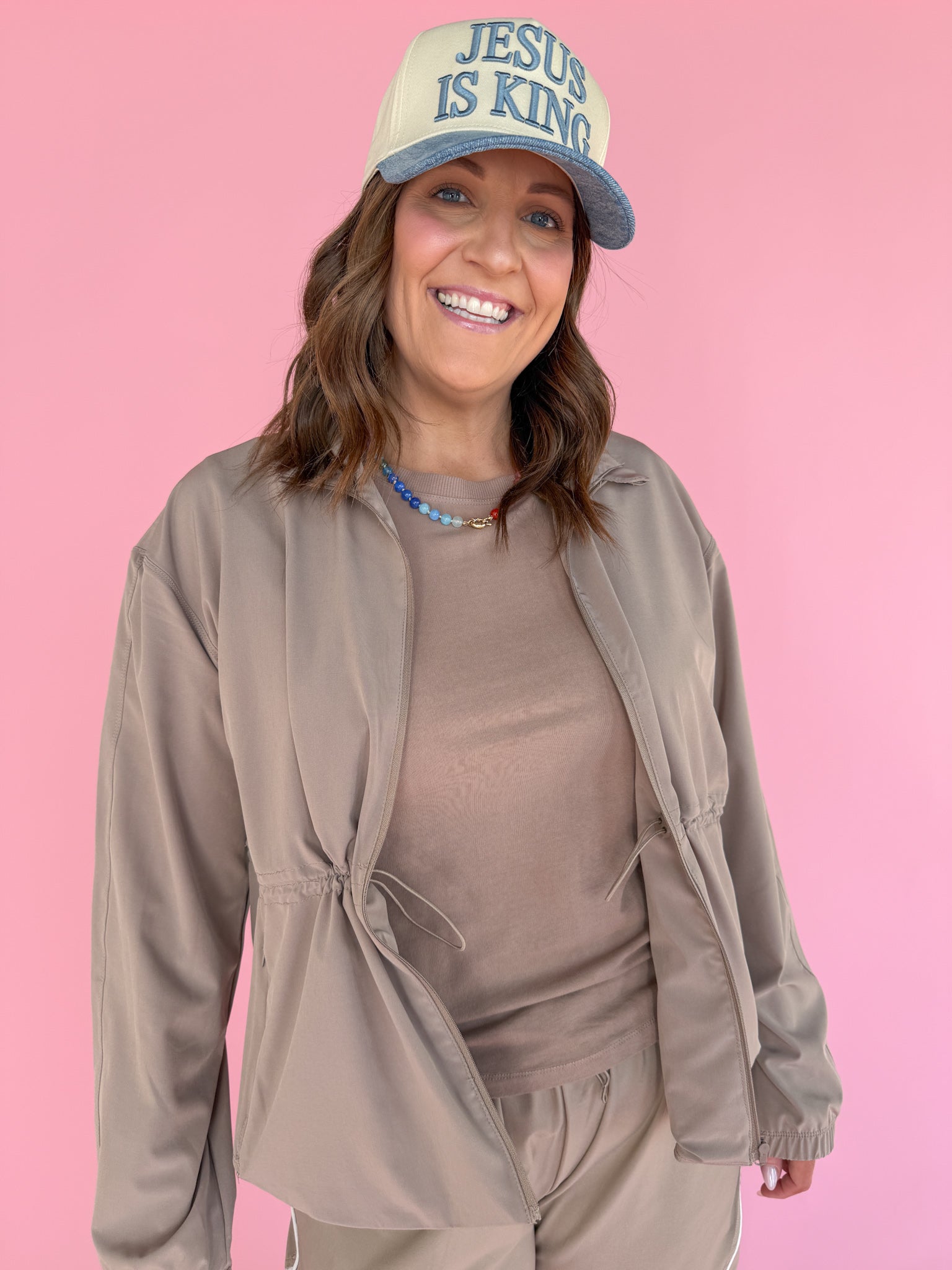 Peplum Windbreaker Jacket- Taupe - Ana Patricia Boutique