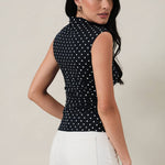 Mock Neck Polka Dot Top- Navy - Ana Patricia Boutique