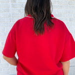 V Neck Piping Top- Red - Ana Patricia Boutique