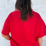 V Neck Piping Top- Red - Ana Patricia Boutique