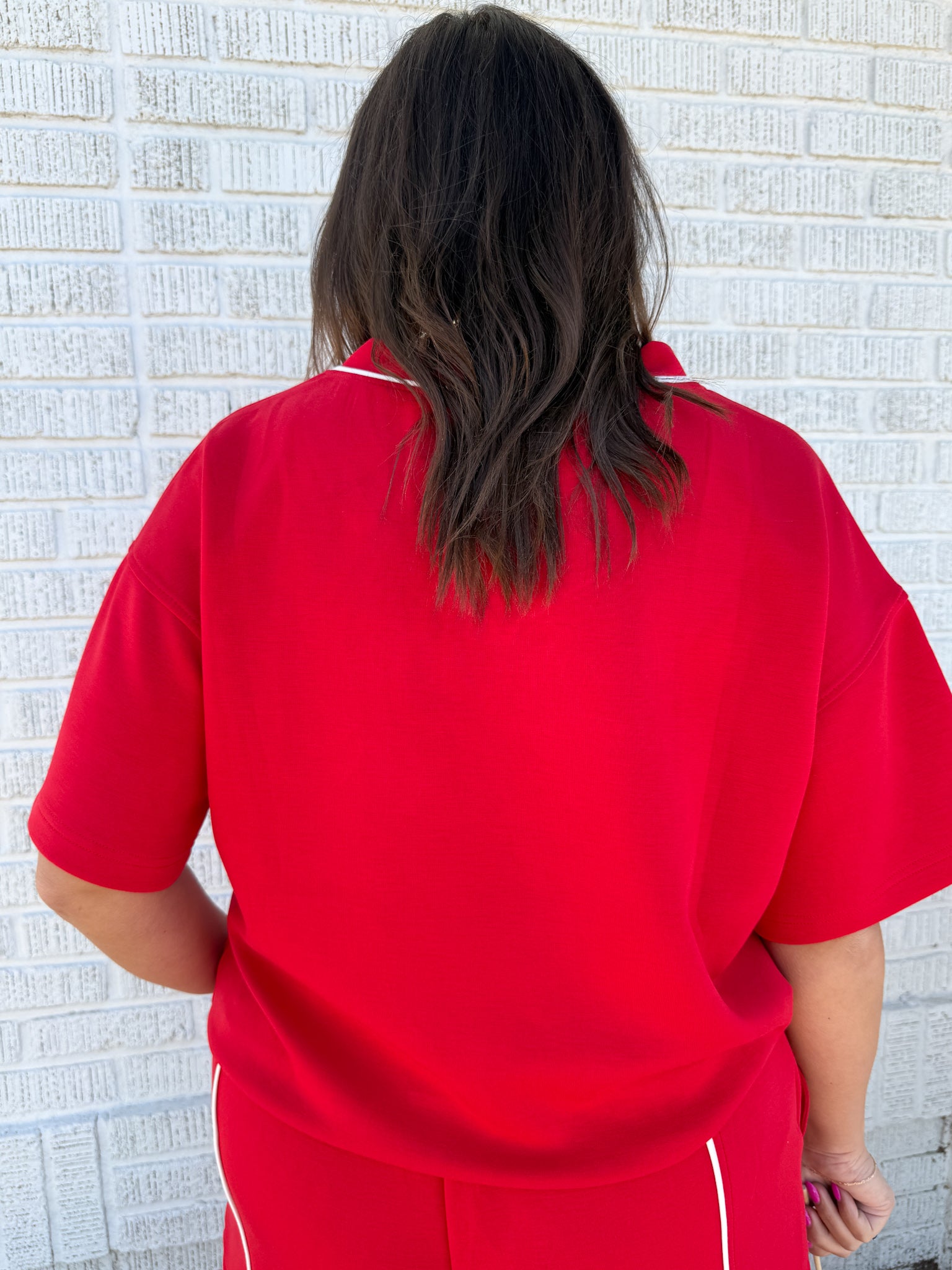 V Neck Piping Top- Red - Ana Patricia Boutique