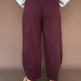 Soft Knit Barrel Leg Pants- Wine