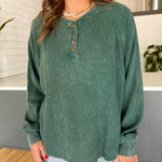Washed Henley Top- Green - Ana Patricia Boutique