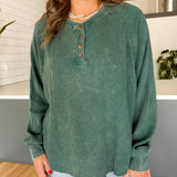 Washed Henley Top- Green - Ana Patricia Boutique
