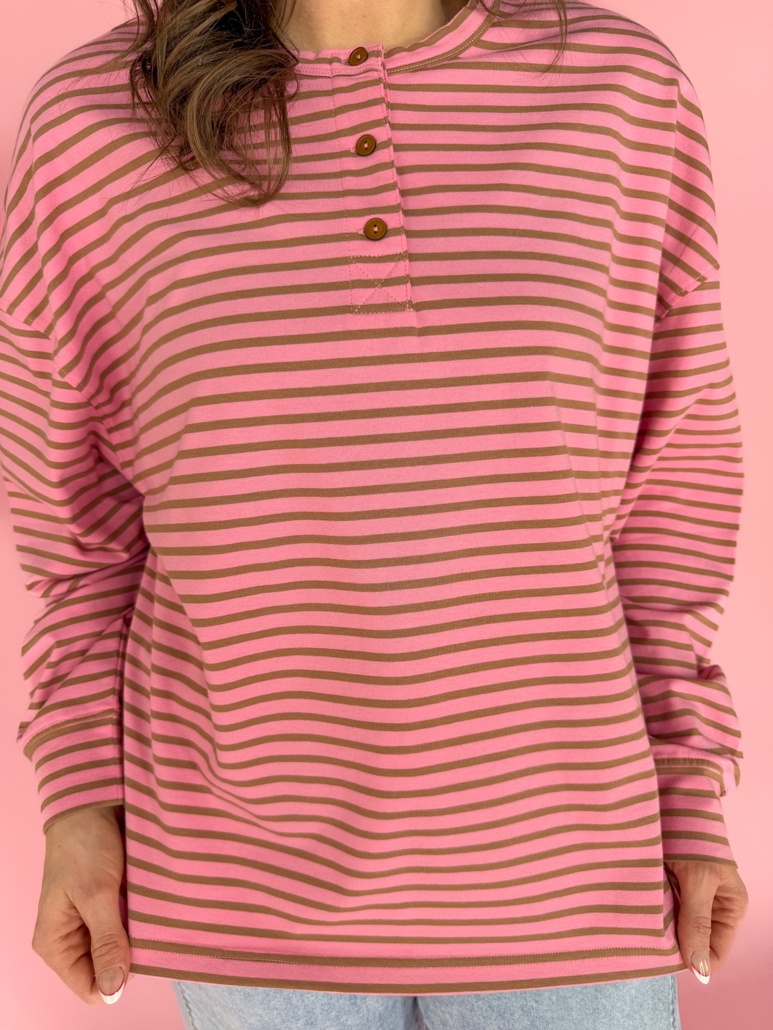 Pink Striped Long Sleeve Top - Ana Patricia Boutique