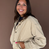 High Collar Denim Jacket- Beige