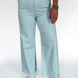 High Rise Twill Pants- Ice Blue