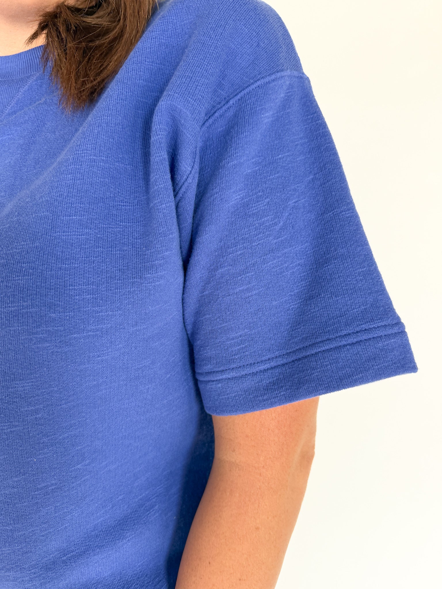 Crew Neck Short Sleeve Top- Blue - Ana Patricia Boutique