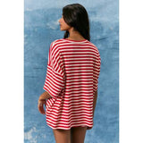 Oversized Stripe Tee- Red/White