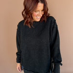Ribbed Mineral Wash Pullover- Black - Ana Patricia Boutique
