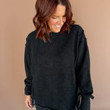 Ribbed Mineral Wash Pullover- Black - Ana Patricia Boutique