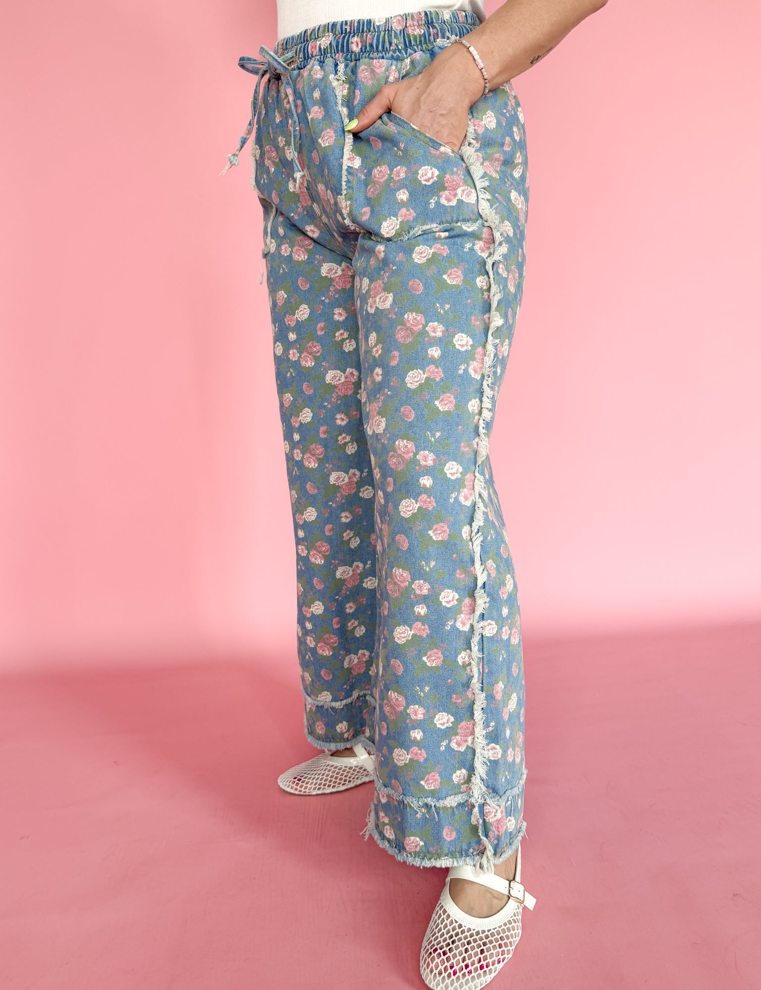 Boho Floral Denim Pants - Ana Patricia Boutique