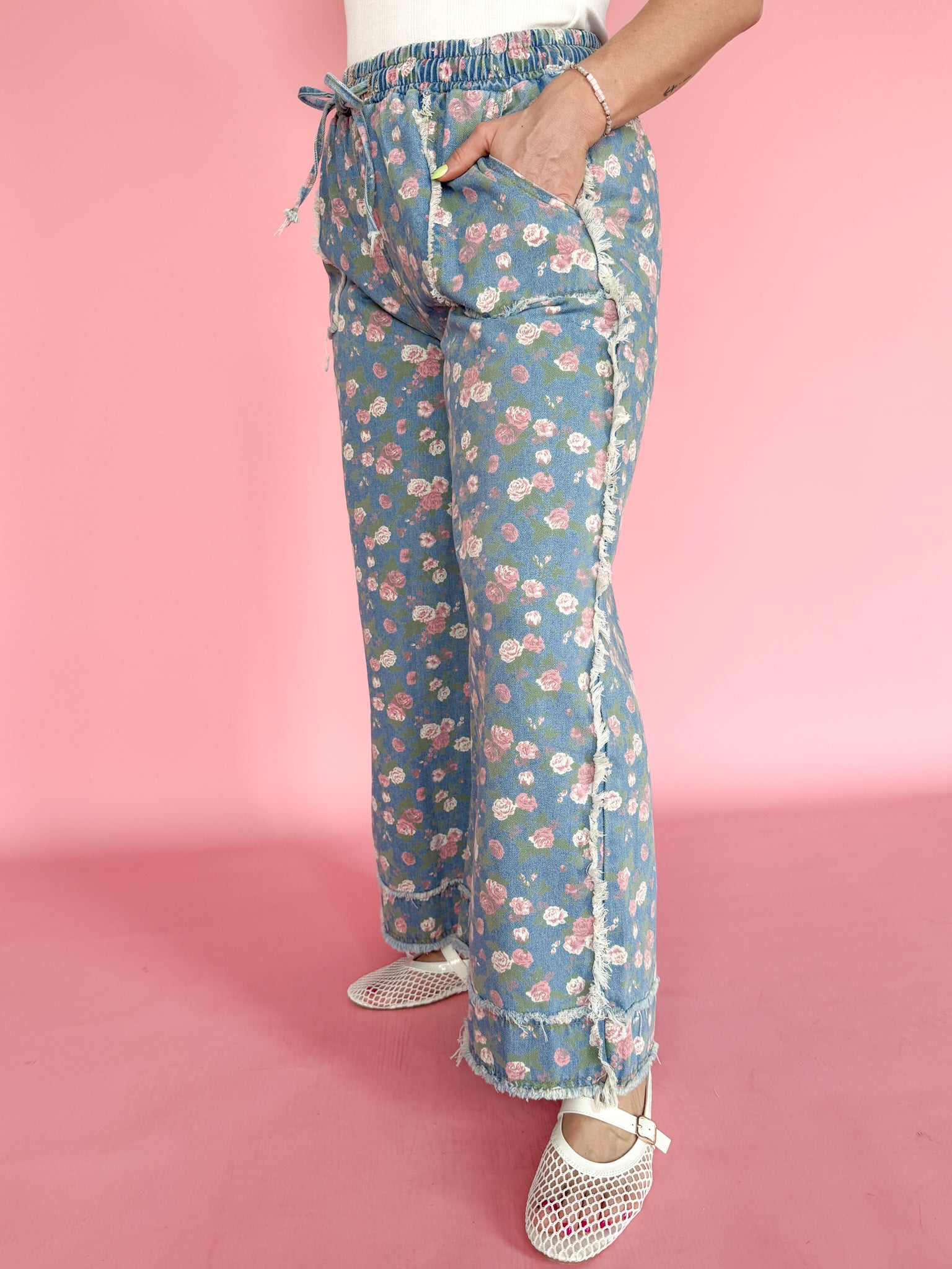 Boho Floral Denim Pants - Ana Patricia Boutique