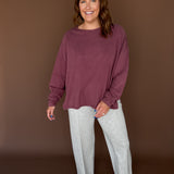Classic Oversized Long Sleeve Top-Rosewood