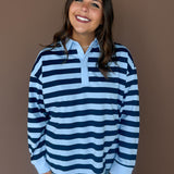 Stripe Rugby Polo Top-Blue