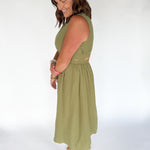 Cut Out Waist Midi Dress- Olive - Ana Patricia Boutique