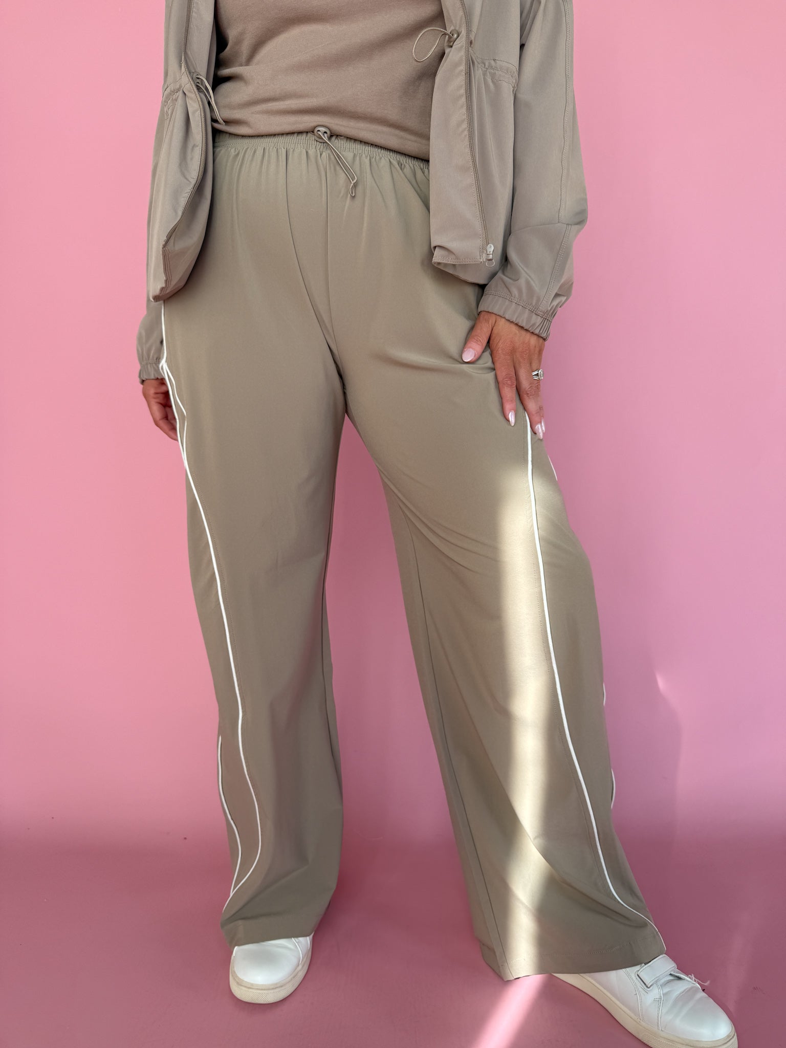 Curved Track Pants- Taupe - Ana Patricia Boutique