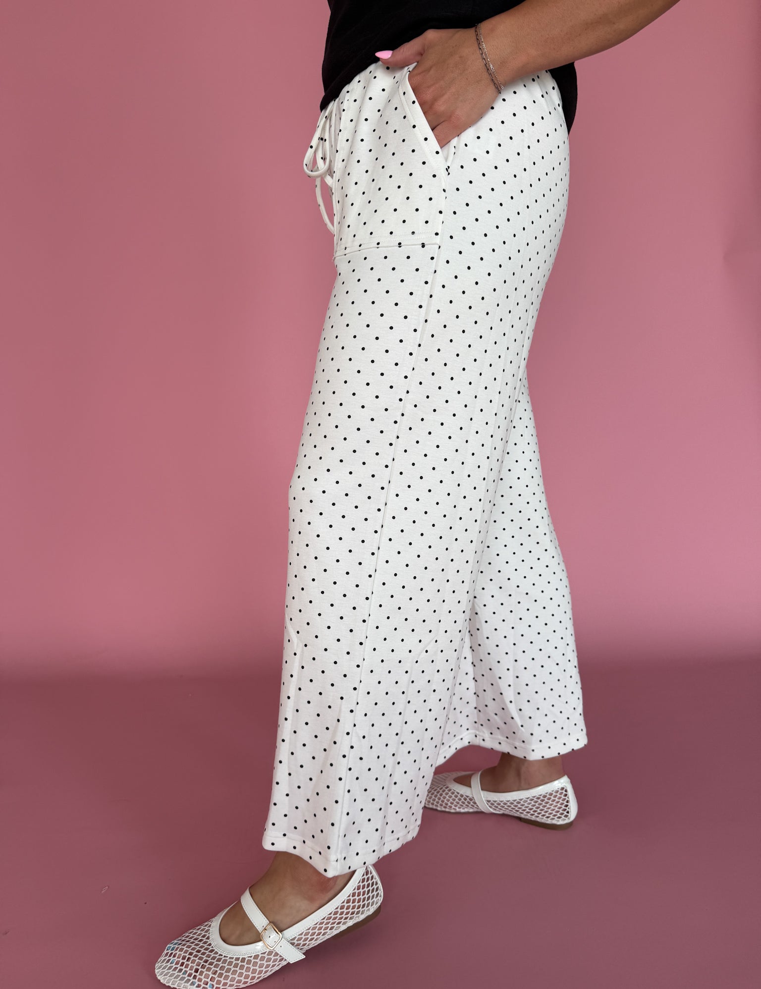 Polka Dot Wide Leg Pants-White/Black - Ana Patricia Boutique