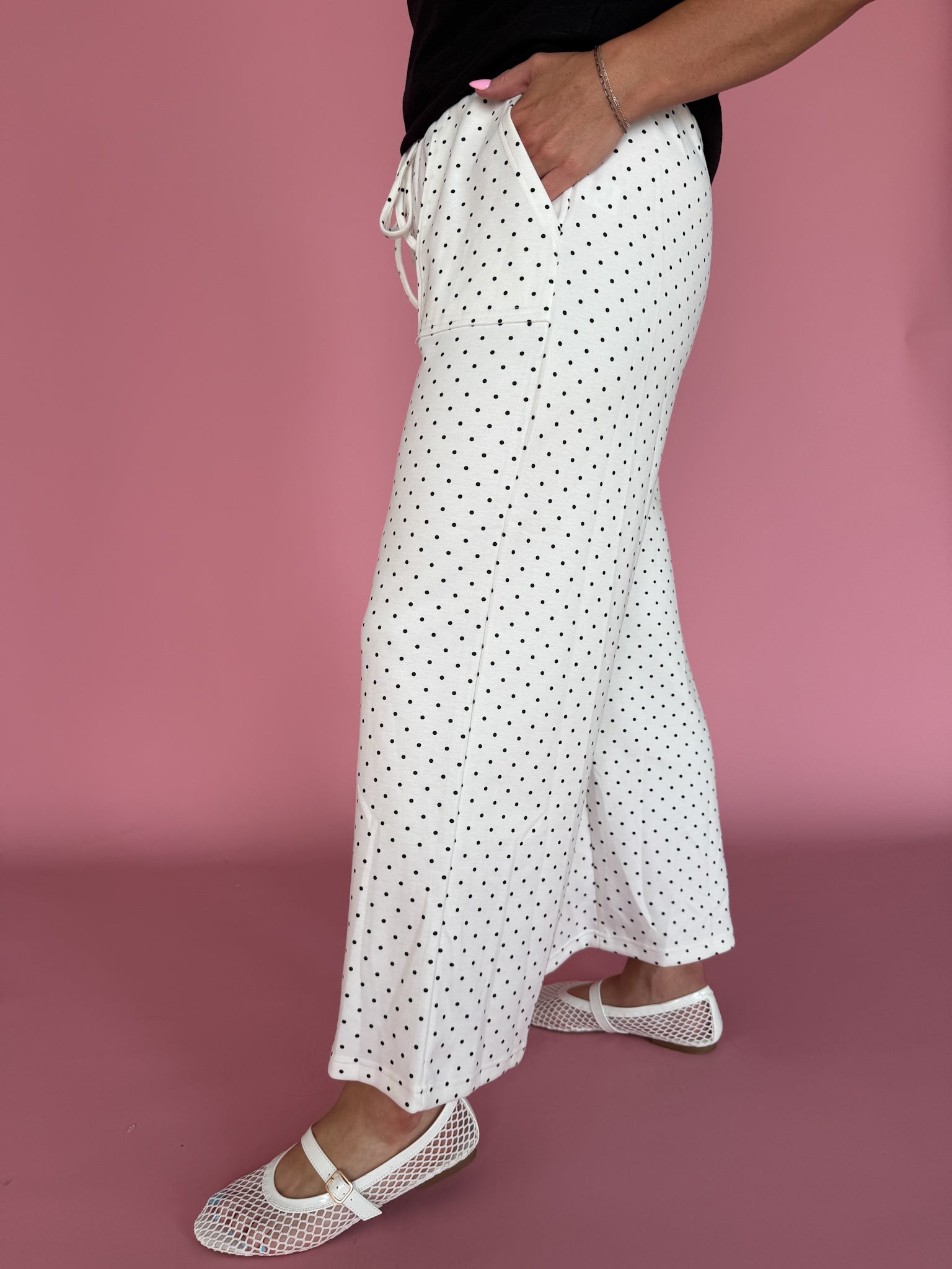 Polka Dot Wide Leg Pants-White/Black - Ana Patricia Boutique