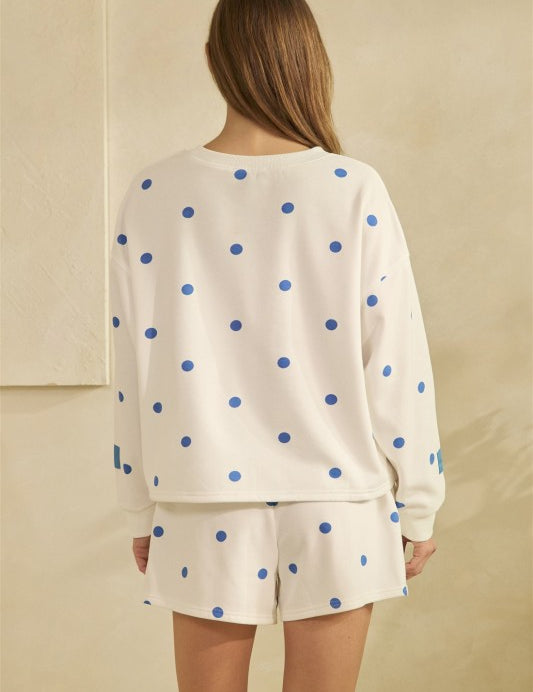 Polka Dot Cropped Crewneck: Blue/White - Ana Patricia Boutique