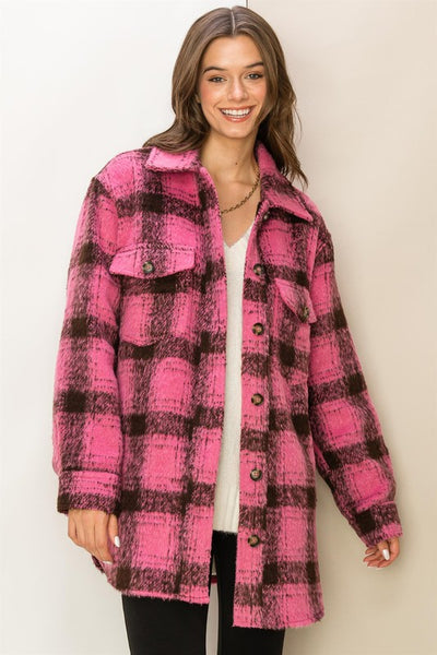 Give Me More Plaid Jacket- Pink