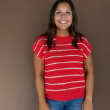 Stripe Knit Sweater Top- Tomato Red