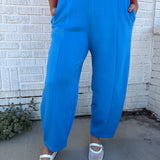 Mid Rise Barrel Leg Pants-Blue - Ana Patricia Boutique
