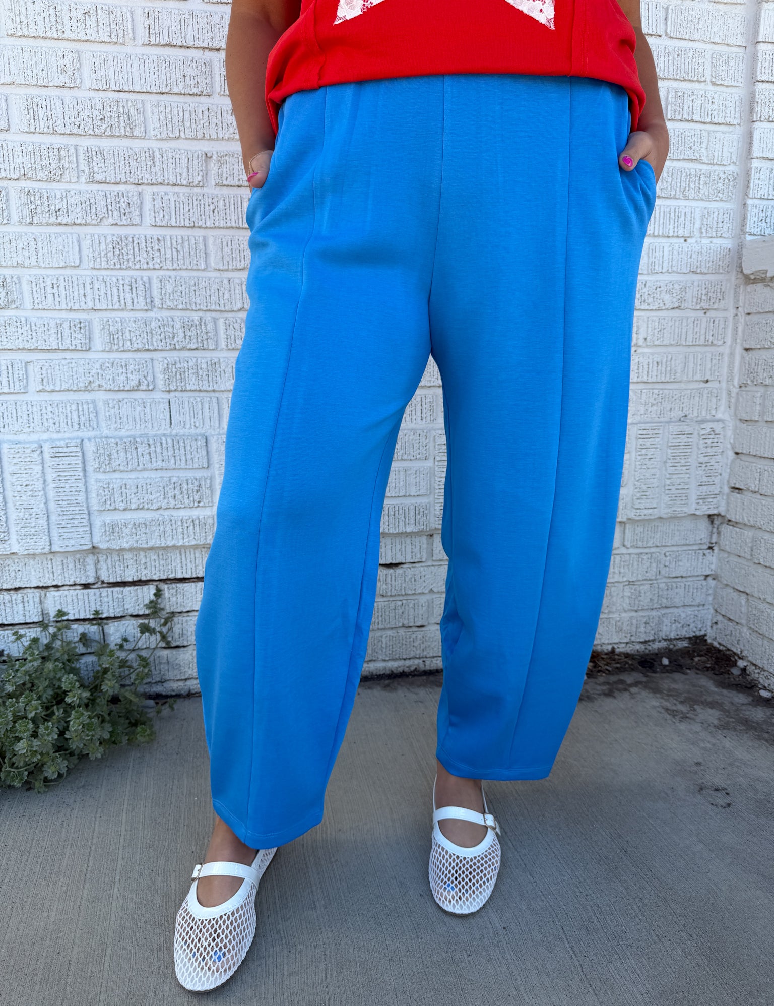 Mid Rise Barrel Leg Pants-Blue - Ana Patricia Boutique