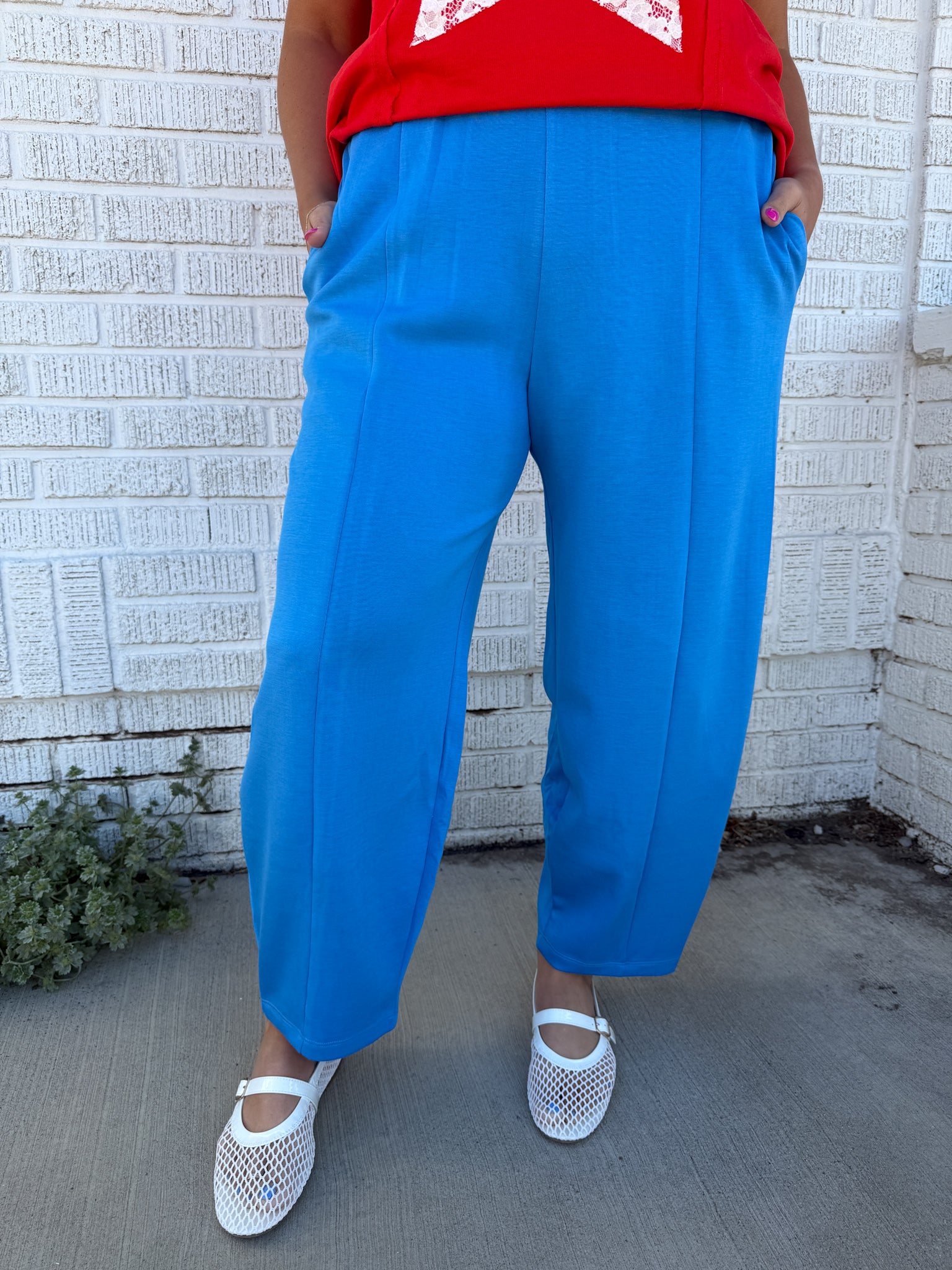 Mid Rise Barrel Leg Pants-Blue - Ana Patricia Boutique