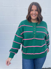 The Carol Sweater- Green/Pink