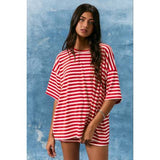 Oversized Stripe Tee- Red/White