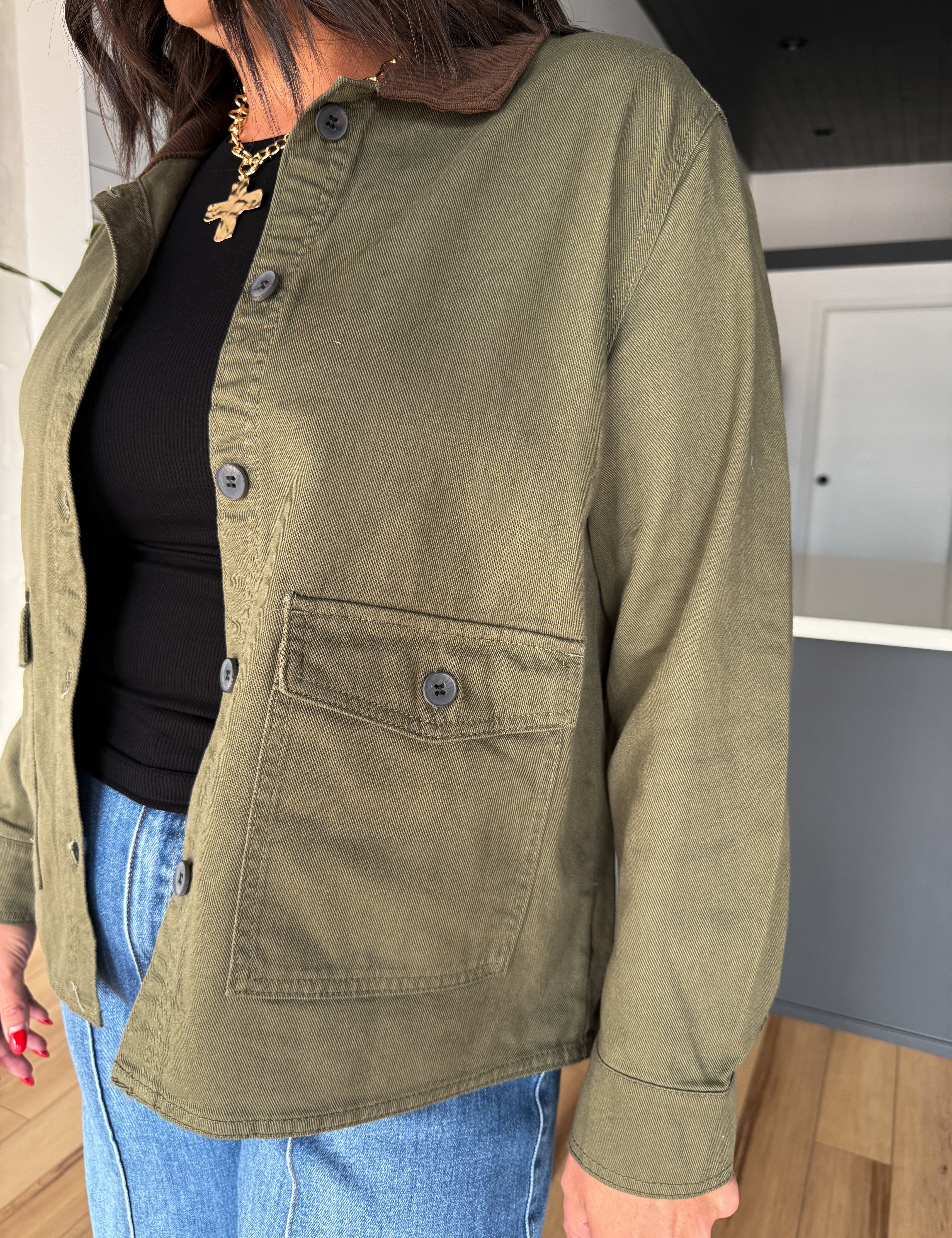 Twill Barn Jacket- Olive - Ana Patricia Boutique