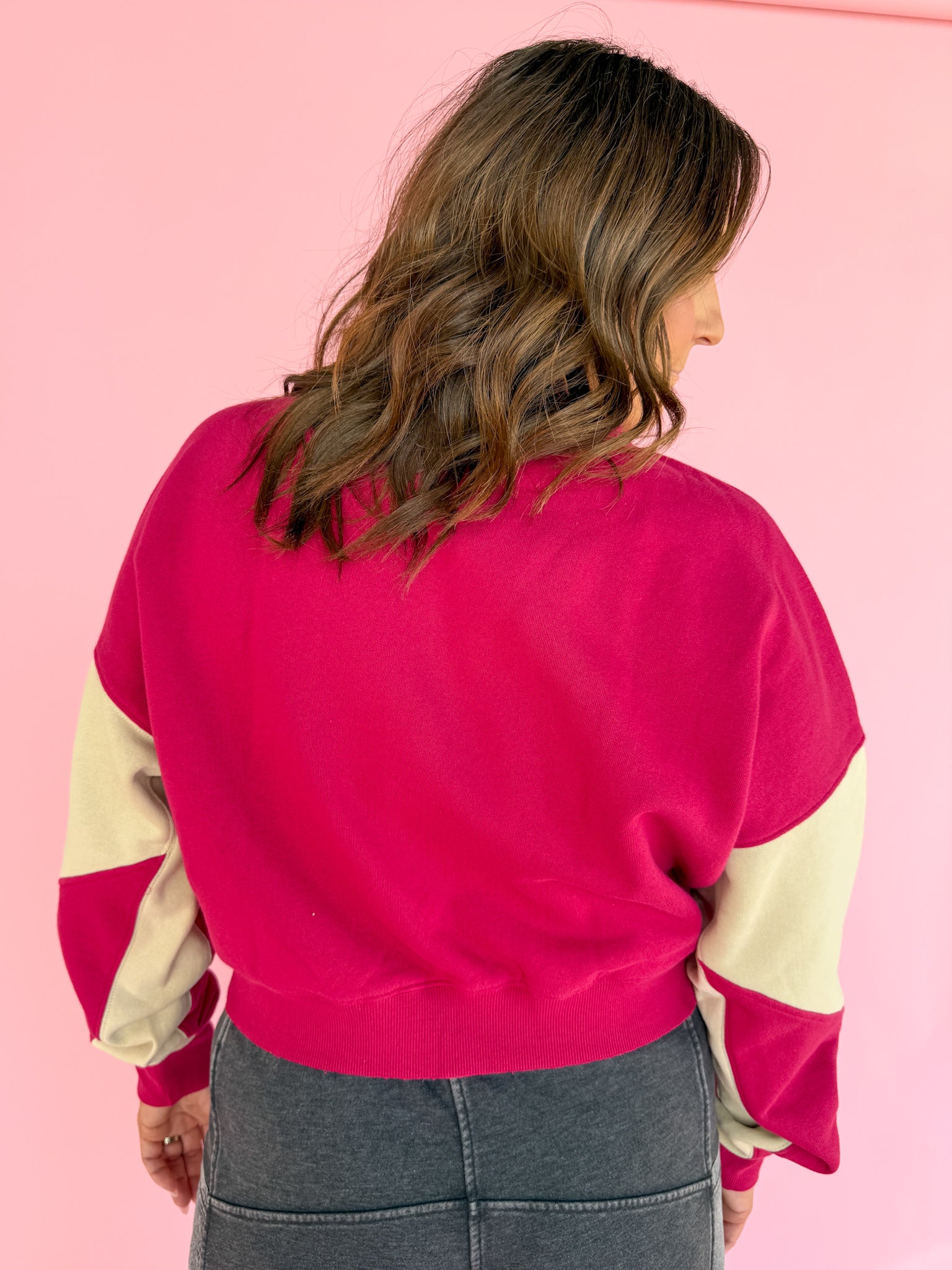 Color Block Sweatshirt- Pink/Bone - Ana Patricia Boutique