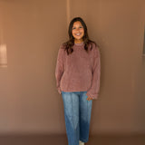Mineral Wash Folded Cuff Sweater- Terracotta