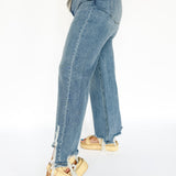 Distressed Hem Straight Leg Jeans