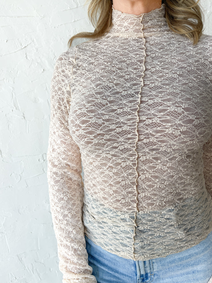 Lattice Sheer Top- Cream