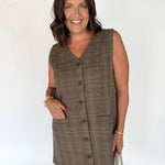 Button Down Plaid Dress- Brown - Ana Patricia Boutique