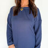Ribbed Crewneck Top- Navy