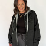 Denim Hoodie Jacket- Black - Ana Patricia Boutique