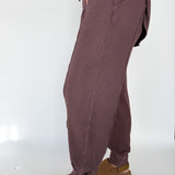 Mineral Wash Waffleknit Pants- Dark Cherry
