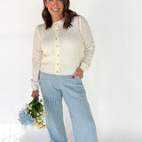 Eyelet Button Down Cardigan- Ivory
