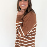 Oversized Stripe Sweater- Deep Camel